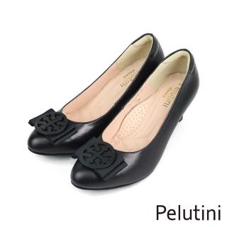【Pelutini】金屬圓環蝴蝶結造型跟鞋 黑色(PE32010W-BL)