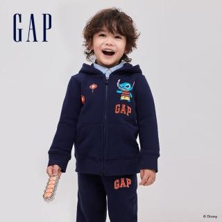 【GAP】男幼童裝 Gap x 史迪奇聯名 Logo印花刷毛連帽外套-海軍藍(870727)