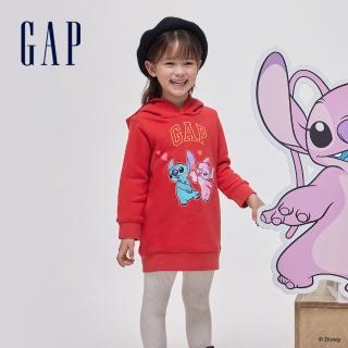 【GAP】女幼童裝 Gap x 史迪奇聯名 Logo印花刷毛連帽長袖洋裝-紅色(847191)