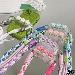 【JC Collection】立體花朵造型創意手機背夾彩色背繩可調節適用於大部分手機(白、藍、粉、紫、紅)