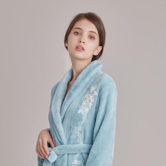 【La Felino 羅絲美】暖暖愛意珊瑚絨綁帶式長袖睡袍(18227)