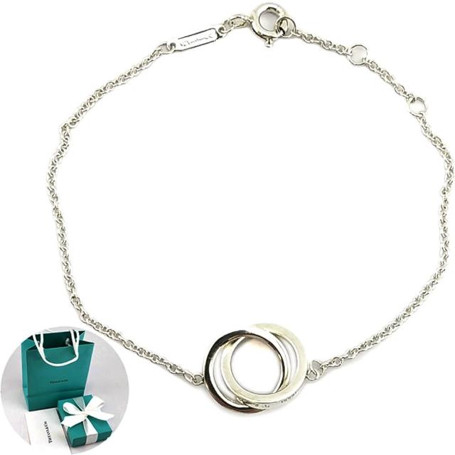 【Tiffany&Co. 蒂芙尼】1837系列-雙戒環墜飾925純銀手鍊