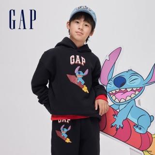 【GAP】男童裝 Gap x 史迪奇聯名 Logo印花刷毛帽T-黑色(870728)