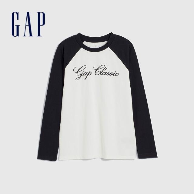 【GAP】女童裝 Logo純棉印花長袖T恤-黑白撞色(889740)