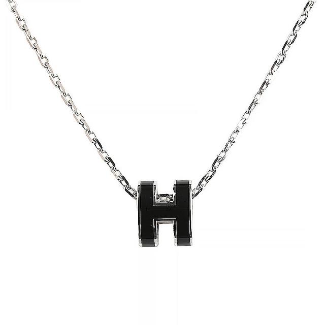 【Hermes 愛馬仕】HERMES Mini Pop經典立體H字LOGO簍空設計鉤扣式項鍊(黑x銀)