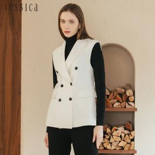 【JESSICA】氣質百搭羊毛雙排釦西裝背心J35903（白）