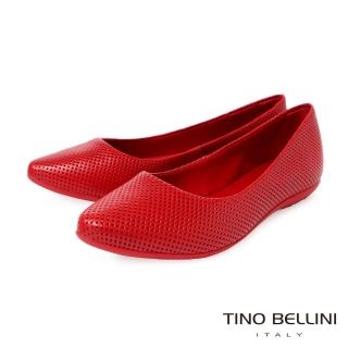 【TINO BELLINI 貝里尼】巴西進口尖頭菱格平底鞋FWBV034-2(紅色)