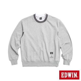 【EDWIN】男裝 撞色剪接寬厚長袖T恤(銀灰色)