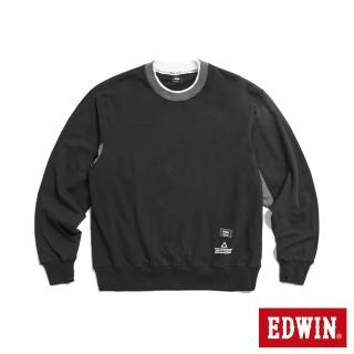 【EDWIN】男裝 撞色剪接寬厚長袖T恤(黑色)