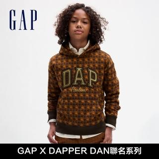 【GAP】兒童裝 Gap x DAP聯名 Logo印花刷毛帽T-棕色格子(838150)