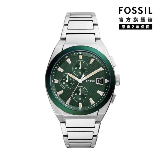 【FOSSIL 官方旗艦館】Everett 都會運動風計時指針手錶 銀色不鏽鋼鍊帶 42MM FS5964