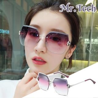 【MR.TECH 米特克】UV400太陽眼鏡時尚男女中性大框墨鏡(鑲鑽合金幾何切割框WE-S31264-多色選)