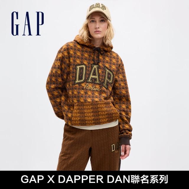 【GAP】男女同款 Gap x DAP聯名 Logo刷毛帽T-棕色條紋(838149)