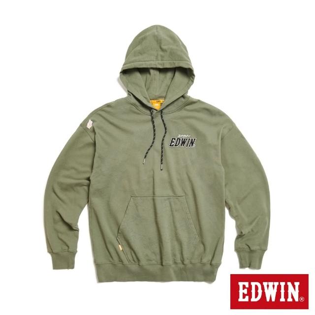 【EDWIN】男裝 星海圖騰寬連帽長袖T恤(灰綠色)
