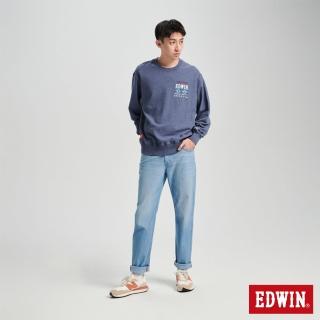 【EDWIN】男裝 寬麻花色布厚長袖T恤(黑藍色)