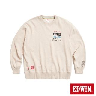 【EDWIN】男裝 寬麻花色布厚長袖T恤(淺卡其)