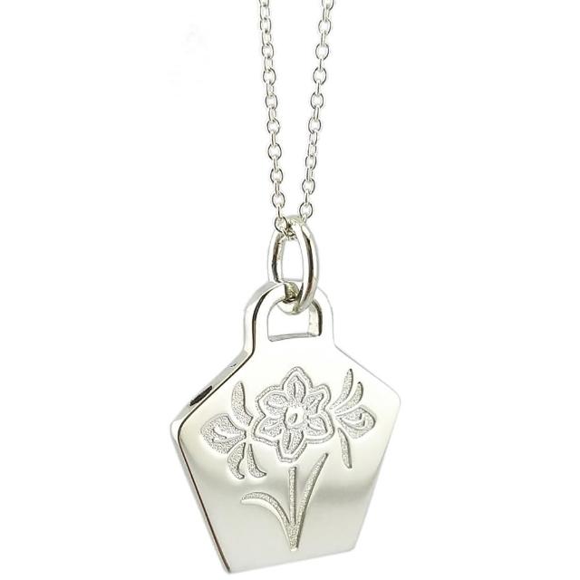 【Tiffany&Co. 蒂芙尼】限量款 925純銀-花卉刻印五角型墜飾項鍊(展示品)