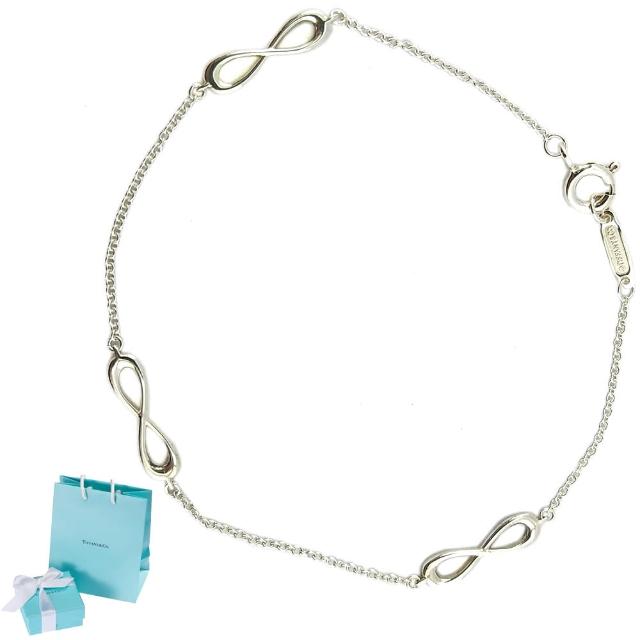 【Tiffany&Co. 蒂芙尼】925純銀-三個Infinity無限符號墜飾手鍊