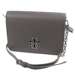 【TORY BURCH】素面皮革翻蓋斜背包