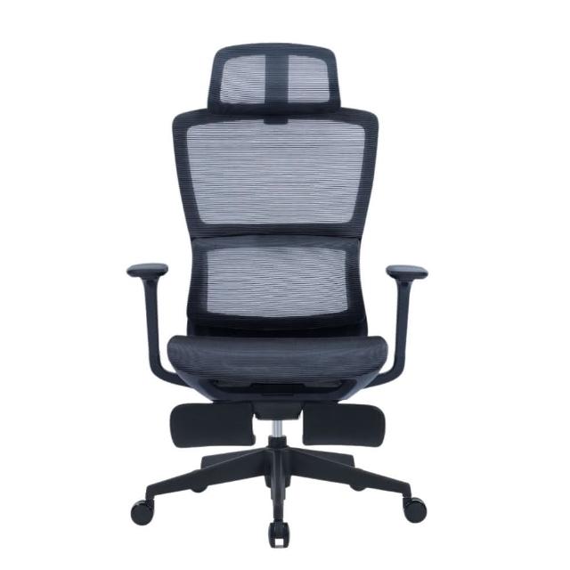 【YOKA 佑客家具】樂享工學椅-黑-全網腳靠款-免組裝(辦公椅 主管椅 電腦椅)