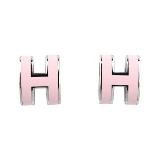 【Hermes 愛馬仕】MINI POP經典立體H字針式耳環(粉紅x銀)