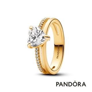 【Pandora 官方直營】雙層愛心戒指