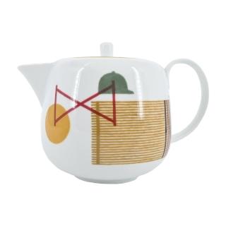 【Hermes 愛馬仕】Saut Hermes 手工絲網印刷裝飾陶瓷茶壺(白)