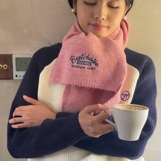 【HaNA 梨花】韓國可愛風大學字母．純色混紡圍巾防寒護頸保暖