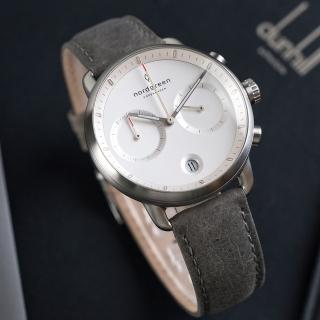 【Nordgreen】ND手錶 先鋒 Pioneer 42mm 月光銀殼×白面 煙灰真皮錶帶(PI42SILEGRXX)