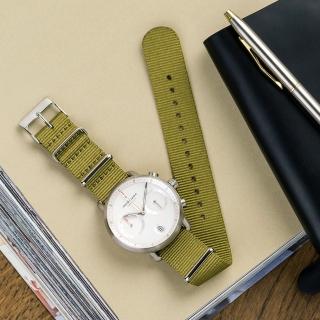 【Nordgreen】ND手錶 先鋒 Pioneer 42mm 月光銀殼×白面 波希米亞綠尼龍錶帶(PI42SINYAGXX)