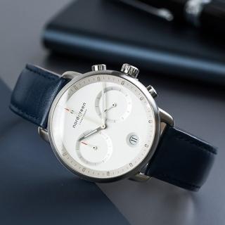 【Nordgreen】ND手錶 先鋒 Pioneer 42mm 月光銀殼×白面 北歐藍真皮錶帶(PI42SILENAXX)