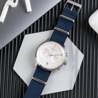 【Nordgreen】ND手錶 先鋒 Pioneer 42mm 月光銀殼×白面 北歐藍尼龍錶帶(PI42SINYNAXX)