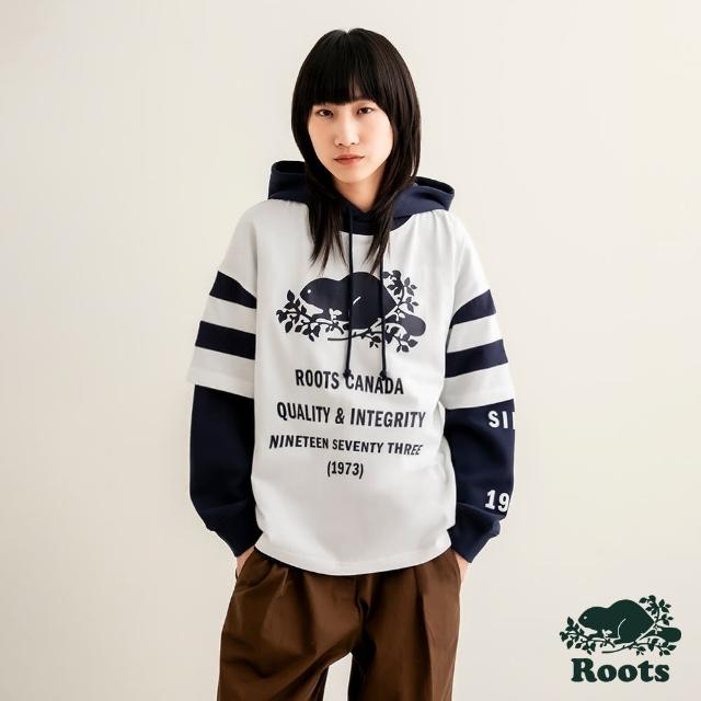【Roots】Roots 女裝-摩登都市系列 標語寬版短袖T恤(白色)