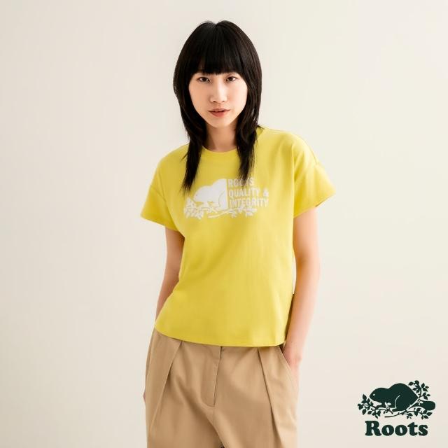 【Roots】Roots 女裝-摩登都市系列 海狸圖案短版短袖T恤(黃色)