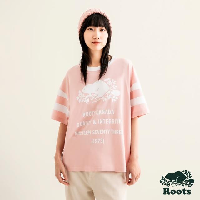 【Roots】Roots 女裝-摩登都市系列 標語寬版短袖T恤(粉橘色)