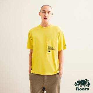 【Roots】Roots 男裝-摩登都市系列 左胸拉鍊口袋落肩T恤(黃色)
