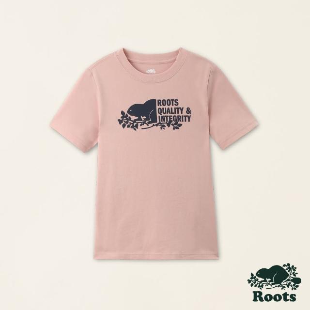 【Roots】Roots 大童-摩登都市系列 海狸圖案短袖T恤(粉橘色)