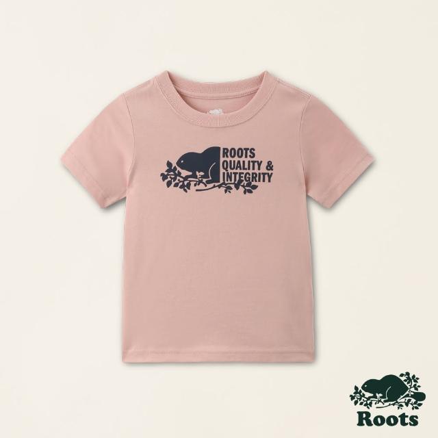 【Roots】Roots小童-摩登都市系列 海狸圖案短袖T恤(粉橘色)