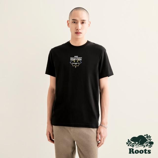 【Roots】Roots 男裝-摩登都市系列 楓葉圖案T恤(黑色)