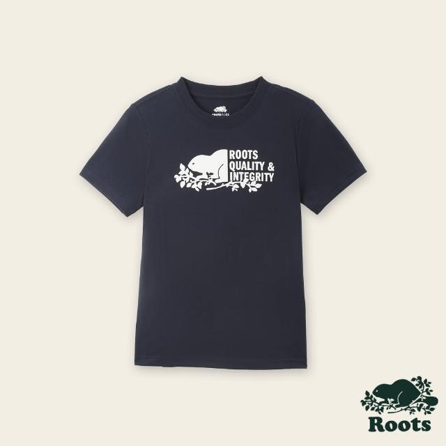 【Roots】Roots 大童-摩登都市系列 海狸圖案短袖T恤(軍藍色)
