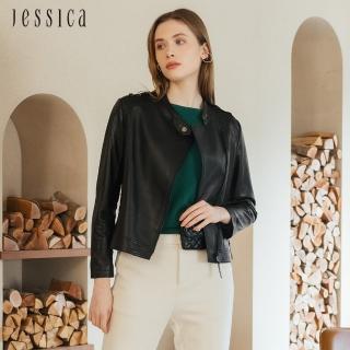 【JESSICA】帥氣修身顯瘦側拉鏈立領皮衣外套J35007（黑）