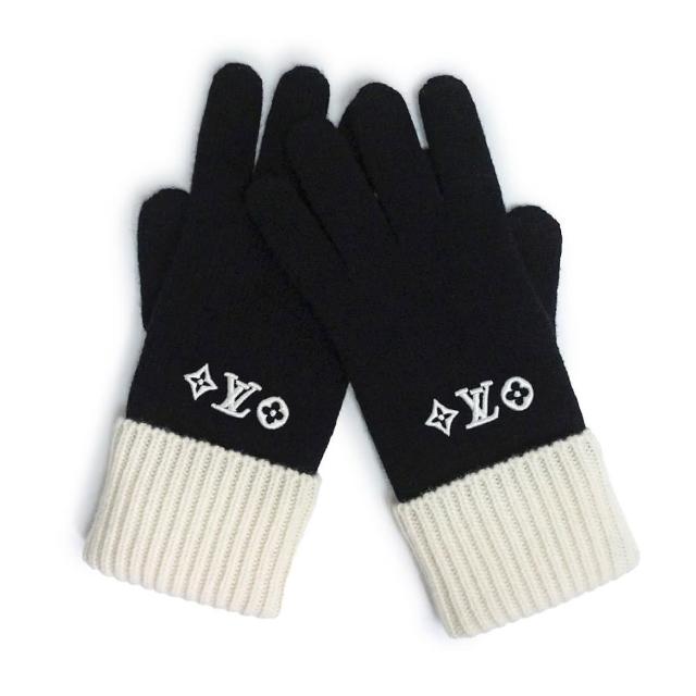 【Louis Vuitton 路易威登】M77929 經典LOGO系列Headline Gloves純羊毛保暖手套(黑色)