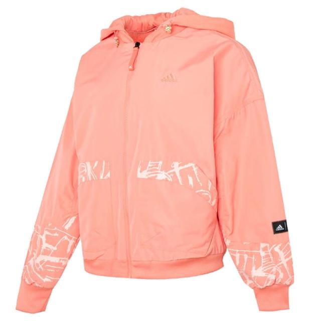 【adidas 愛迪達】外套 女款 運動連帽外套 刷毛 亞規 WARM JKT 粉橘 HZ2997