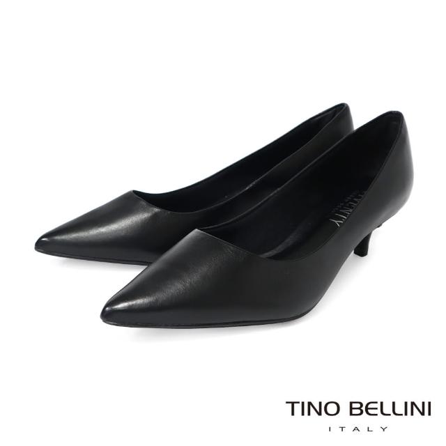 【TINO BELLINI 貝里尼】巴西進口素面尖頭低跟鞋FWCV035A-1(黑色)