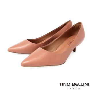 【TINO BELLINI 貝里尼】巴西進口素面尖頭低跟鞋FWCV035A-9(裸棕)