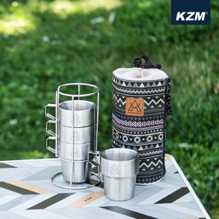 【KZM】不鏽鋼雙層馬克杯4入組(咖啡杯/啤酒杯/茶杯//露營杯/水杯)