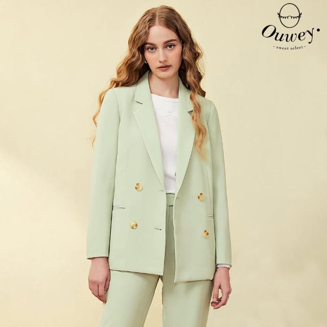 【OUWEY 歐薇】時尚嫩綠經典斜紋西裝外套(淺綠色；S-L；3223134706)