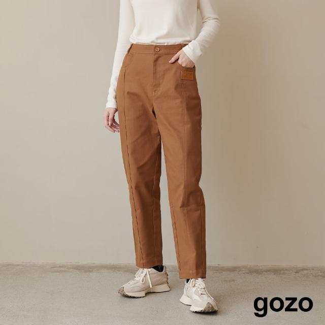 【gozo】皮標後鬆緊修身錐形褲(兩色)