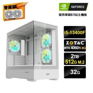 【NVIDIA】i5十核GeForce RTX 4060Ti{工作室-D}電競電腦(i5-13400F/華碩B760/32G/2TB/512G_M.2)