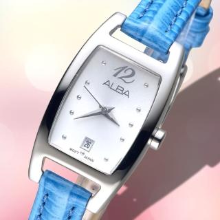 【ALBA】雅柏手錶 純粹經典銀白面藍皮帶女錶/AH7K39X1(保固二年)
